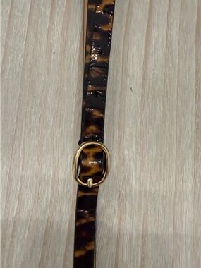 J. Crew Tortoise-Pattern Skinny Belt with Gold Oval Buckle